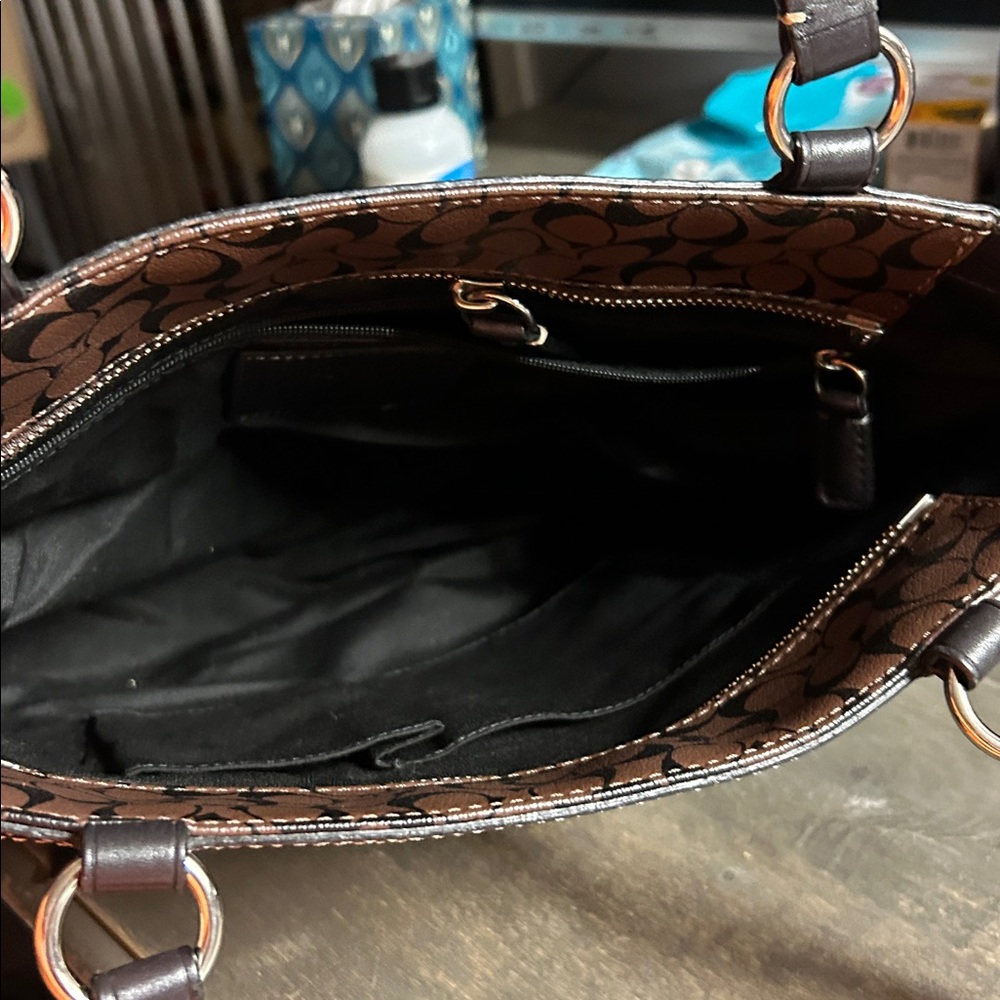 Coach Chelsea Heritage Signature Stripe tote‎ bag in brown and black leather - Picture 5 of 6